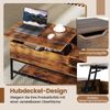 Couchtisch mit höhenverstellbare Tischplatte Wohnzimmertisch mit verstecktem Fach Holz Sofatisch mit Ablagefach Braun Bild 5