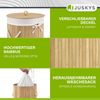 Juskys Bambus Wäschekorb Curly-Round – 55 Liter Volumen – Wäschesammler mit Deckel, Tragegriffen & Stoff Wäschesack – 1 Fach Wäschebox – in Natur Bild 3