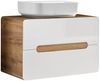 Badezimmer Möbelset Hochglanz weiß, Wotan Eiche Nb. LUTON-56 Keramikbecken & LED-Spiegelschrank B/H/T ca. 180/200/46 cm Bild 4