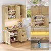 Sideboard mit App-gesteuerter LED, 3 Schubladen, 2xDoppeltüren & 1xEinzeltür, USB und Steckdosen, Rattan und Natur, MDF,Natürlich Bild 2