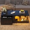 Couchtisch Sofatisch, zwei Schubladen, Hochglanz Wohnzimmertisch mit LED, tragende Tischplatte aus gehärtetem Glas, MDF und Glas, schwarz, 100 x 50 x 30 cm Bild 2