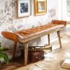 Sitzbank Chesterfield Echtleder Massivholz Braun 125x50x38cm Polsterbank Modern Bild 3