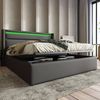 Polsterbett 160×200 cm mit hydraulischem Bettkasten & LED-Kopfteil, PU-Bezug, Grau Bild 2