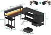 ODK Schreibtisch L Form LED 2 Steckdosen 2 USB 135×110cm Schwarz Bild 3