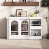 Bartisch ausziehbar B 121,5 x T 40 x H 76,7 cm, 360° drehbar, mit Stauraum und geriffeltem Glasschiebetür-Design Bild 2