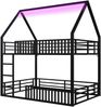Haus-Etagenbett mit LED-Beleuchtung, Zaungeländer & Spielraum, 140x200 cm, schwarz Bild 5