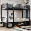 Merax 90x200cm Eisenrahmenbett, Etagenbett, Offener schuhschrank, Doppeltüriger kleiner lagerschrank, Geeignet für Kinder und Jugendliche, mit Seitenleiter, mit Fallschutzgitter, Eisen + MDF, Schwarz Bild 2