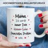 GRAVURZEILE Tasse bedruckt mit dem Spruch - Finanzielle Belastung - Lustige Geschenke, aus Keramik - Spülmaschinenfest, - Mama Sohn - Weiß Bild 4