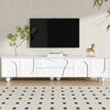 TV-Schrank Weiß 180cm mit Naturholzbeinen ,modernes Lowboard mit Schubladen, Fächern und Stauraum Bild 2