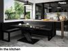 MEBLINI Eckbank für Esszimmer mit ausziehbarem Tisch - Küchenbank - Essecke - Sitzecke Küche - PETER - U-Beine 142x196x87cm Links - Graphit Samt/B Weiß Hochgl. Bild 2