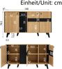 Sideboard 140x41x78.5 cm, Holzoptik und Schwarz mit 3 Türen, Glasfront und LED-Innenbeleuchtung Bild 3