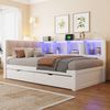 Merax Daybett, Einzelbett, 90x200cm, Tagesbett, Schlafsofa, mit Schubladen, mit dimmbarer LED-Leiste, mit praktischem Regal, mit USB-Anschluss, Kiefernholz, Weiß Bild 3