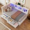 Merax Daybett, Einzelbett, 90x200cm, Tagesbett, Schlafsofa, mit Schubladen, mit dimmbarer LED-Leiste, mit praktischem Regal, mit USB-Anschluss, Kiefernholz, Weiß Bild 2