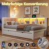Merax Daybett, Einzelbett, 90x200cm, Tagesbett, Schlafsofa, mit Schubladen, mit dimmbarer LED-Leiste, mit praktischem Regal, mit USB-Anschluss, Kiefernholz, Weiß Bild 5