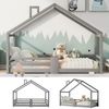 Merax Kinderbett Hausbett mit Schornstein Rausfallschutz Robuste Lattenroste Kiefernholz Haus Bett for Kids, 90 x 200 cm ohne Matratze, Grau Bild 3