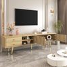 TV-Schrank 160x42x36 cm mit Goldfüßen – moderner Fernsehtisch mit zwei Schubladen und einzigartigen Türen Bild 5