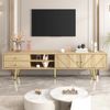 TV-Schrank 160x42x36 cm mit Goldfüßen – moderner Fernsehtisch mit zwei Schubladen und einzigartigen Türen Bild 4