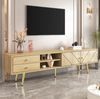 TV-Schrank 160x42x36 cm mit Goldfüßen – moderner Fernsehtisch mit zwei Schubladen und einzigartigen Türen Bild 2