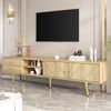 TV-Schrank 160x42x36 cm mit Goldfüßen – moderner Fernsehtisch mit zwei Schubladen und einzigartigen Türen Bild 3