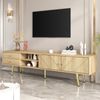 TV-Schrank 160x42x36 cm mit Goldfüßen – moderner Fernsehtisch mit zwei Schubladen und einzigartigen Türen Bild 3