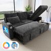 Merax Ecksofa mit LED‑Beleuchtung & USB, L-förmiges Sofa mit Schlaffunktion, multifunktionales Schlafsofa aus Chenille, für Wohnzimmer/Schlafzimmer 1 Teile, 3-Sitzer-Sofa mit Getränkehalter, Seitentaschen & verdeckten Stauraum Bild 5