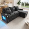 Merax Ecksofa mit LED‑Beleuchtung & USB, L-förmiges Sofa mit Schlaffunktion, multifunktionales Schlafsofa aus Chenille, für Wohnzimmer/Schlafzimmer 1 Teile, 3-Sitzer-Sofa mit Getränkehalter, Seitentaschen & verdeckten Stauraum Bild 3