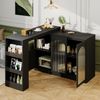 Esszimmerschrank Sideboard Schwarz mit 360° Drehfunktion, Changhong-Glas Türen,Aufbewahrungsschrank mit Regalen und Schubladen Bild 5