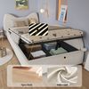 Polsterbett, Einzelbett Kinderbett mit niedlichem Katzen-Design, Hydraulikbett mit Stauraum und Gurtgriffen, stabile Lattenroste, rechte Seitenplatte, Samt, Beige, 90×200 cm Bild 4