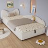 Polsterbett, Einzelbett Kinderbett mit niedlichem Katzen-Design, Hydraulikbett mit Stauraum und Gurtgriffen, stabile Lattenroste, rechte Seitenplatte, Samt, Beige, 90×200 cm Bild 2