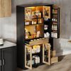 Flieks Küchenbuffet mit Steckdosen, LED-Beleuchtung und verstellbaren Einlegeböden (1-St, B105/T40/H185 cm) Hochschrank Küchenschrank mit Glastüren und Schubladen Holzoptik Bild 3