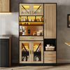 Flieks Küchenbuffet mit Steckdosen, LED-Beleuchtung und verstellbaren Einlegeböden (1-St, B105/T40/H185 cm) Hochschrank Küchenschrank mit Glastüren und Schubladen Holzoptik Bild 4