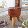 Wohnling Sitzhocker Echtleder / Massivholz 35 x 46 x 35 cm Modern Fußhocker Rund | Turnbock Lederhocker Braun Bild 4