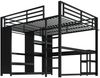 Hochbett, Metall mit Schreibtisch, LED & offenem Kleiderschrank, 160x200 cm, Schwarz, ohne Matratze Bild 5