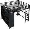 Hochbett, Metall mit Schreibtisch, LED & offenem Kleiderschrank, 160x200 cm, Schwarz, ohne Matratze Bild 4