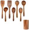 MODFU Kochbesteck-Set Küchenhelfer Set Kochgeschirr Küchengerät Küchen (Holzutensilien Holz Kochset Antihaft Hitzebeständig mit Utensilienhalter, 8-tlg, Holzspatel, Utensilien-Set, Sieblöffel, Salatgabel, Kochutensilien), Massivholz Multifunktionales H... Bild 4