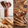 MODFU Kochbesteck-Set Küchenhelfer Set Kochgeschirr Küchengerät Küchen (Holzutensilien Holz Kochset Antihaft Hitzebeständig mit Utensilienhalter, 8-tlg, Holzspatel, Utensilien-Set, Sieblöffel, Salatgabel, Kochutensilien), Massivholz Multifunktionales H... Bild 3