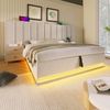 Merax Polsterbett 160×200, Doppelbett Stauraumbett mit App Control LED und USB-C Ladefunktion, Bettgestell mit Lattenrost, Leinen, Beige, Ohne Matratze und Nachttisch Bild 2