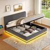 Polsterbett 160x200 cm ohne Matratze mit LED, USB-C und Stauraum, Cordstoff Dunkelgrau Bild 2