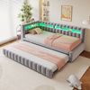 Merax Daybett Polsterbett Schlafsofa mit Ausziehbett 90/180x200cm mit LED & Aufladen, Hellgrau Bild 3