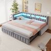 Merax Daybett Polsterbett Schlafsofa mit Ausziehbett 90/180x200cm mit LED & Aufladen, Hellgrau Bild 1
