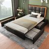 sterbett 90x200 cm mit LED-Beleuchtung und 4 Schubladen, verstellbares Kopfteil, PU schwarz Bild 3