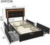 sterbett 90x200 cm mit LED-Beleuchtung und 4 Schubladen, verstellbares Kopfteil, PU schwarz Bild 5