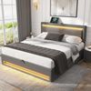 REDOM Polsterbett Polsterung aus Schaum (Stahlrahmen mit Hydraulisch anhebbarer Bettstauraum Holz-Lattenrost, Doppelbett USB-Anschluss und Kabellos Ladepad 160x200 cm Ohne Matratze), höhenverstellbar Kopfteil Bild 2