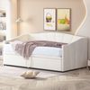 Ausziehbett 90/180×200 cm mit Lattenrost und Rückenlehne, Samt Beige, ohne Matratze Bild 4