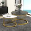Rundes Couchtisch-Set, B 70 x T 70 x H 45 cm + B 45 x T 45 x H 40 cm, nestbar, MDF mit Marmormuster Bild 2