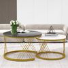 Rundes Couchtisch-Set, B 70 x T 70 x H 45 cm + B 45 x T 45 x H 40 cm, nestbar, MDF mit Marmormuster Bild 3