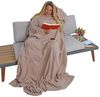 Ärmeldecke Kuscheldecke XXL TV-Decke Wohndecke und Fuß- + Handytasche Taupe Bild 2