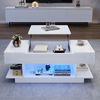 KLAM HOME Couchtisch Moderner Lift-Couchtisch mit LED-Beleuchtung und Stauraum (Höhenverstellbarer Wohnzimmertisch in Hochglanz Weiß), Intelligenter Beistelltisch mit App-Steuerung Bild 3