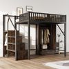 Merax Hochbett, Metall-Kinderbett 140 × 200 cm, Komplett Mit Großem Kleiderschrank, Schubladen und Aufbewahrungsleiter, Schwarz Bild 2