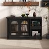 Bartisch ausziehbar 121,5 x 40 x 76,7 cm, 360° drehbar, mit Stauraum und geriffeltem Glas in Schwarz Bild 2